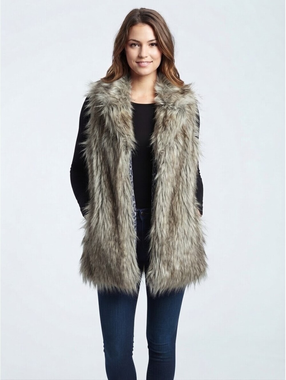 Du Monde Faux Fur Vest XL Beige and Brown
